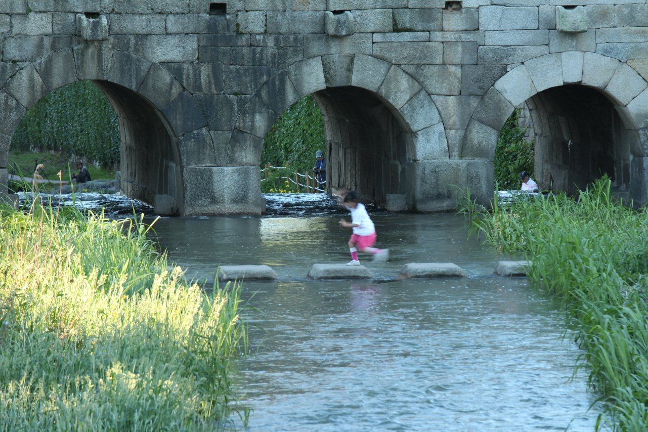 점핑 돌다리.JPG : 방화수류정의  돌다리...